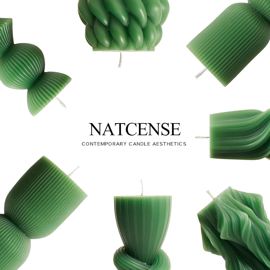 7-Pack Pillar Candles - Soy Wax Handmade Ribbed Candles for Home Decor, Housewarming Gift, Shelf & Table Decor - Aesthetic Modern Candles Set (Green)