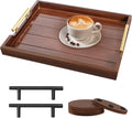 SXNOWS Large Wooden Serving Tray with 2 Sets of Handles,Dark Brown
