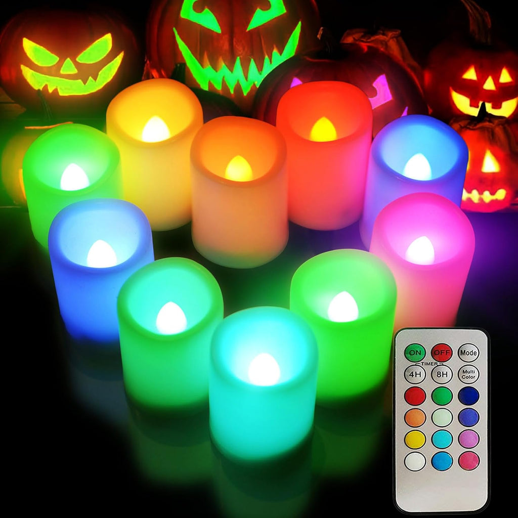 Multi Color Changing Votive Flameless Candles with Remote and Timer - Battery Operated Led Tea Light Candles，Set of 10 Colored Flickering Candles for Birthday, Wedding, Anniversary Easter Party Décor.