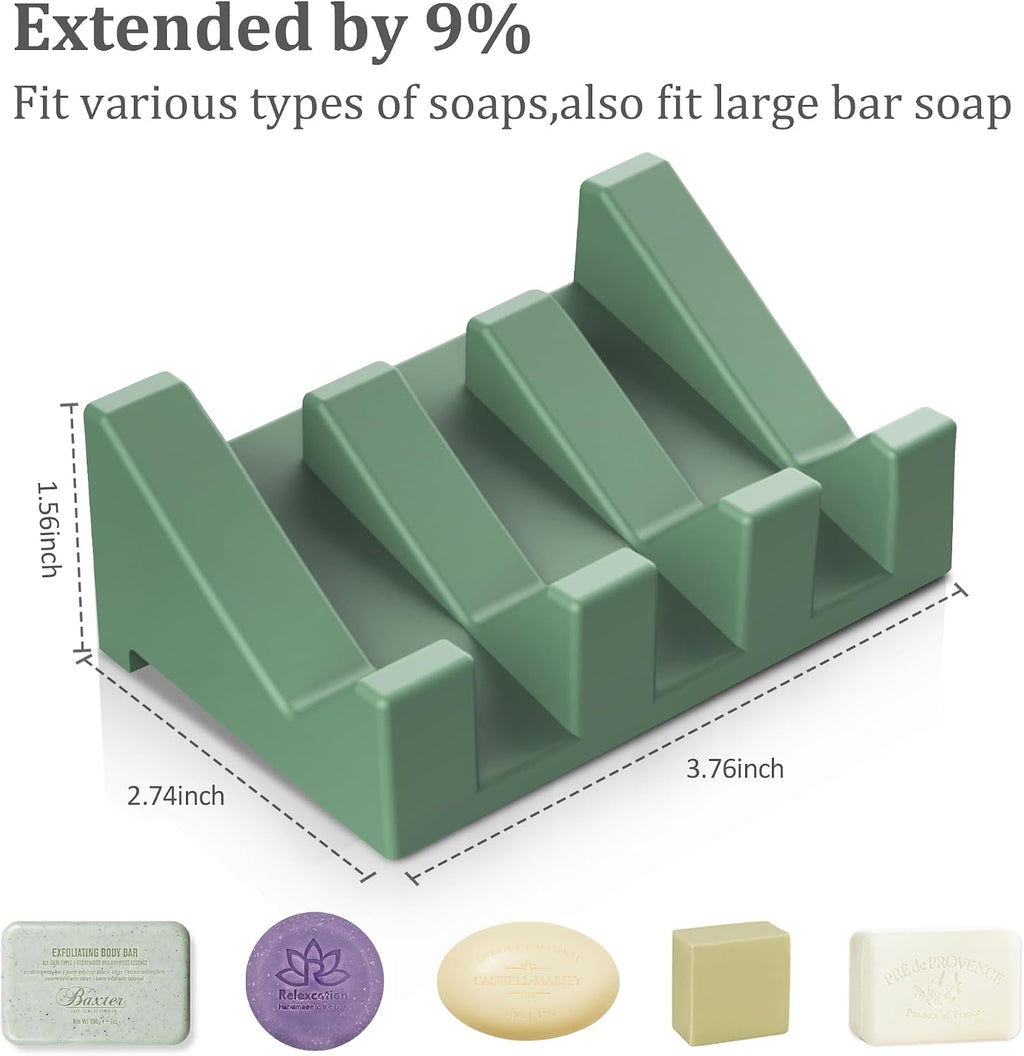 Silicone Soap Dish,1PCS Self Draining Bar Soap Holder for Shower,Green