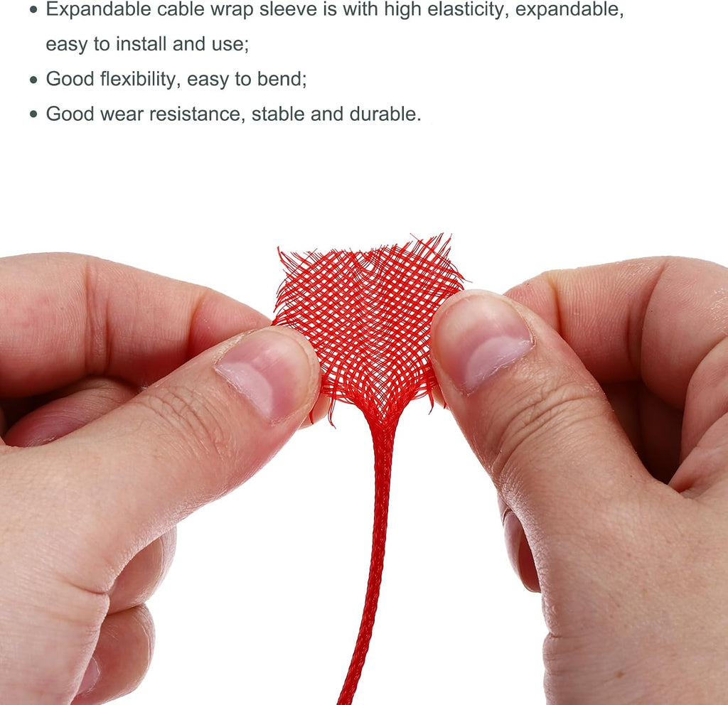 uxcell Expandable Sleeving, 1/4-inch 100ft Cable Sleeve, Red