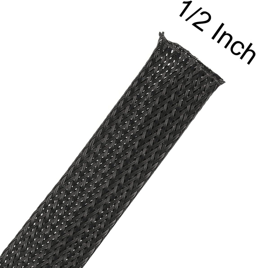 uxcell Cable Sleeving, 1/2 Inch -100ft PET Braided Cable Sleeve, Expandable Braided Cable Sleeve for TV/Computer/Home Theater/Other Home Device Cable - Black