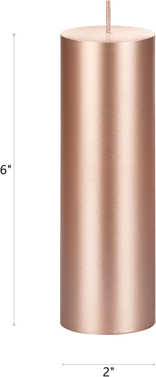 Mega Candles 6 pcs Unscented Solid Rose Gold Pillar Candles, Hand Poured Premium Wax Candle 2 Inch x 6 Inch, Home Décor, Spas, Weddings, Occasions, Party, Centerpieces, Holidays, Vigils, Prayers