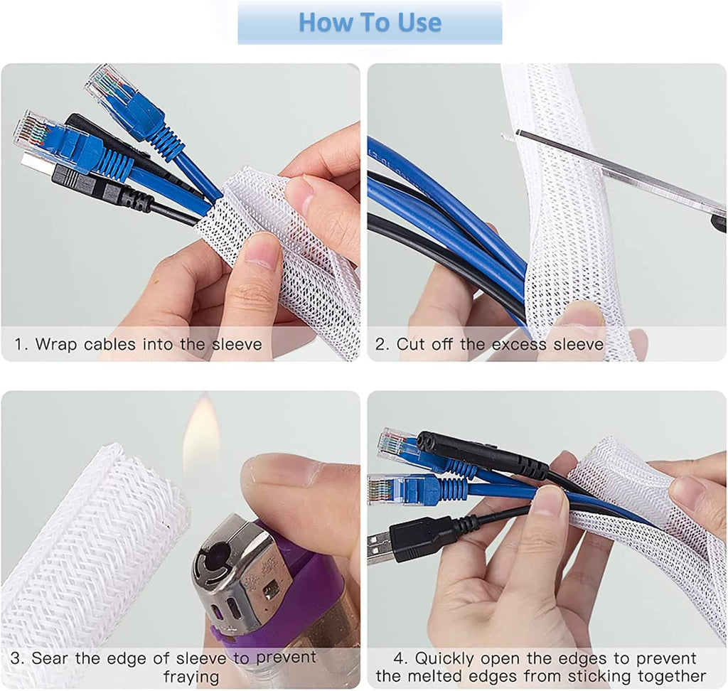 10ft - 1/2 inch Diameter Cord Protector, Hibucuo Cable Management Sleeve Wire Loom Tubing Cable Sleeve Split Sleeving for USB Cable Power Cord Audio Video Cable,TV Computer Office Home Entertainment