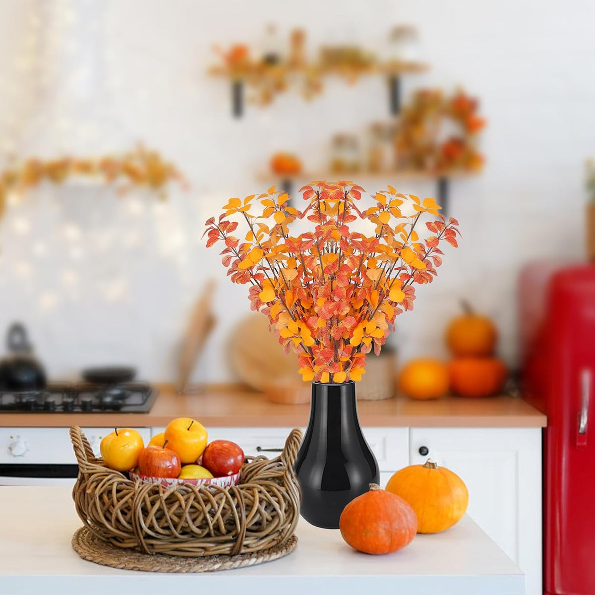 12Pcs 2Kinds 22''Fall Artificial Branches Faux Autumn Stems Fall Plant Branches Ficus Twig Leaves Fall Eucalyptus Branches for Autumn Thanksgiving Home Office Wedding Vase Fillers DIY Craft Decors