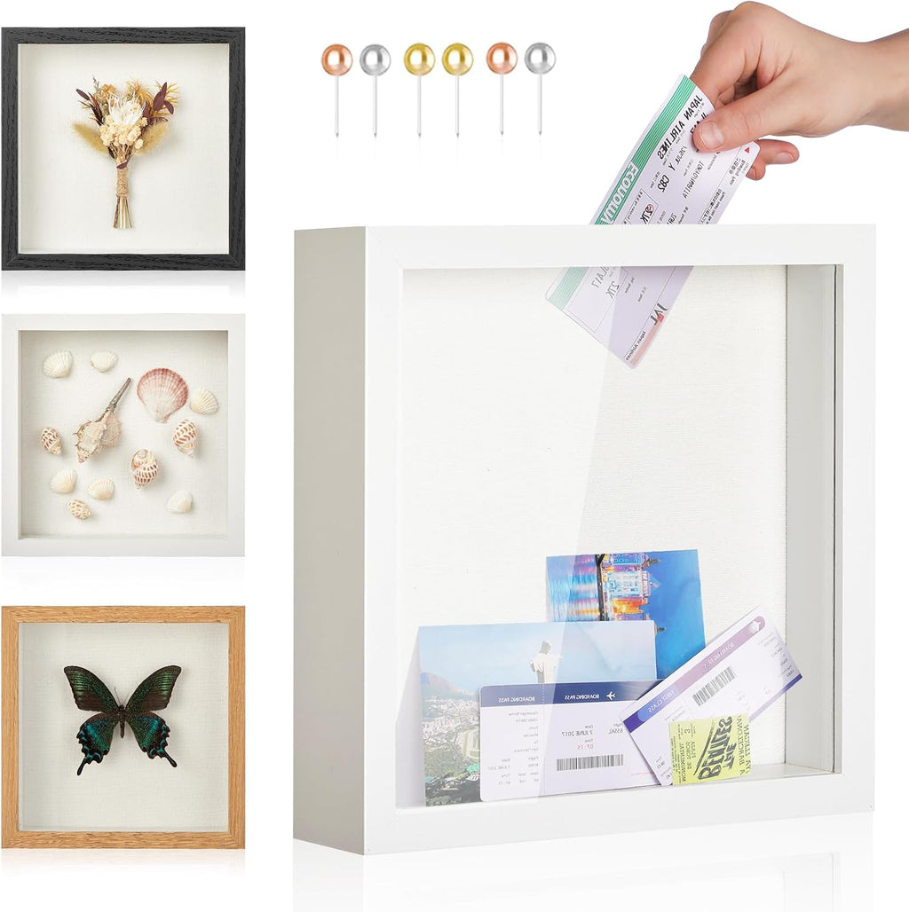 Travel Adventure Archive Shadow Box Frame with Slot, 12x12in White