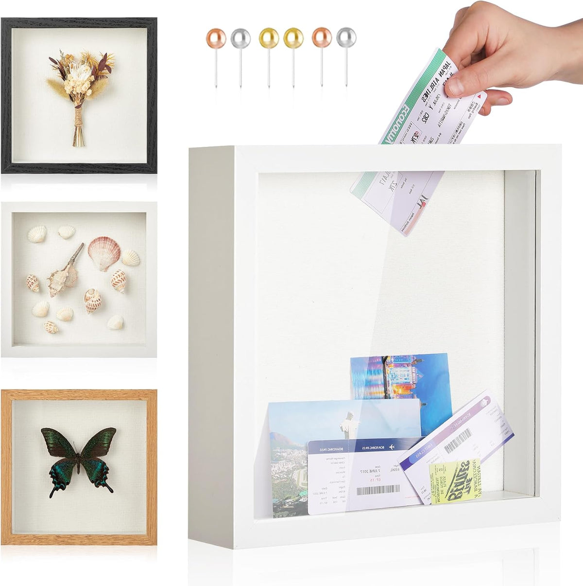 Travel Adventure Archive Shadow Box Frame with Slot, 12x12in White
