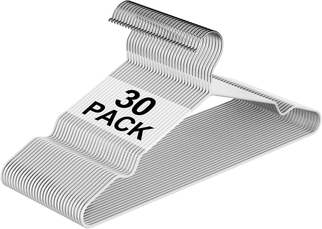 16" Non-Slip Rubber Coated Metal Suit Hanger 30 Pack with Notches