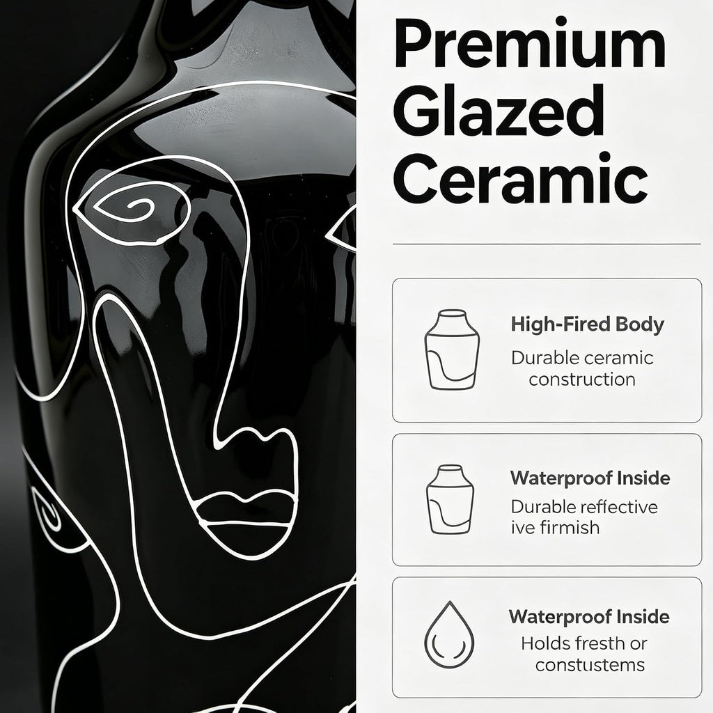 Kimdio Ceramic Vase Set, Black, 2pcs