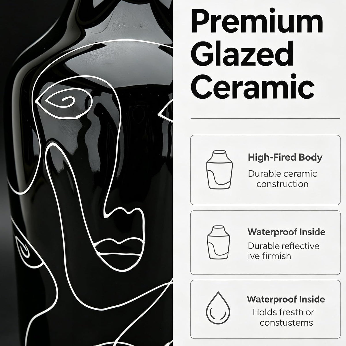 Kimdio Ceramic Vase Set, Black, 2pcs