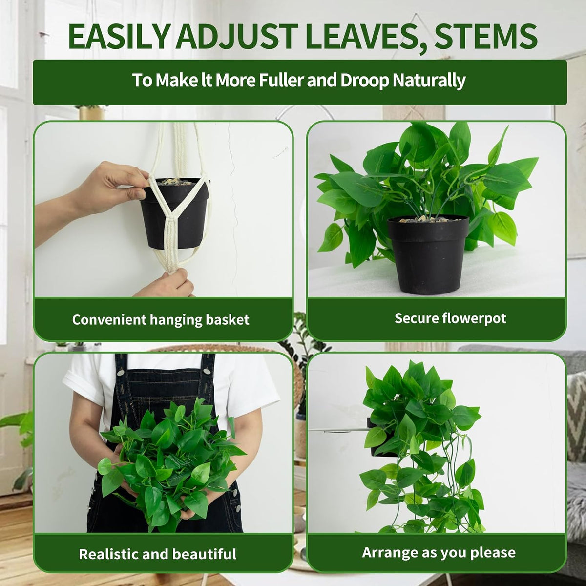 Freyalife Fake Hanging Plants for Room Decor,1pcs Artificial Potted Plants Vines for wall Home Office Aesthetic Living Kitchen Bathroom Coffee Table Shelf Indoor Outdoor Farmhouse Patio Decorations