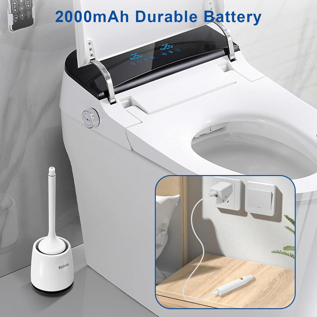 Electric Toilet Brush,Silicone Toilet Brush,Toilet Bowl Brush and Holder Set with Ventilated Holder,Toilet Brush, Floor Standing, Wall Mounted Without Drilling，Rechargeable