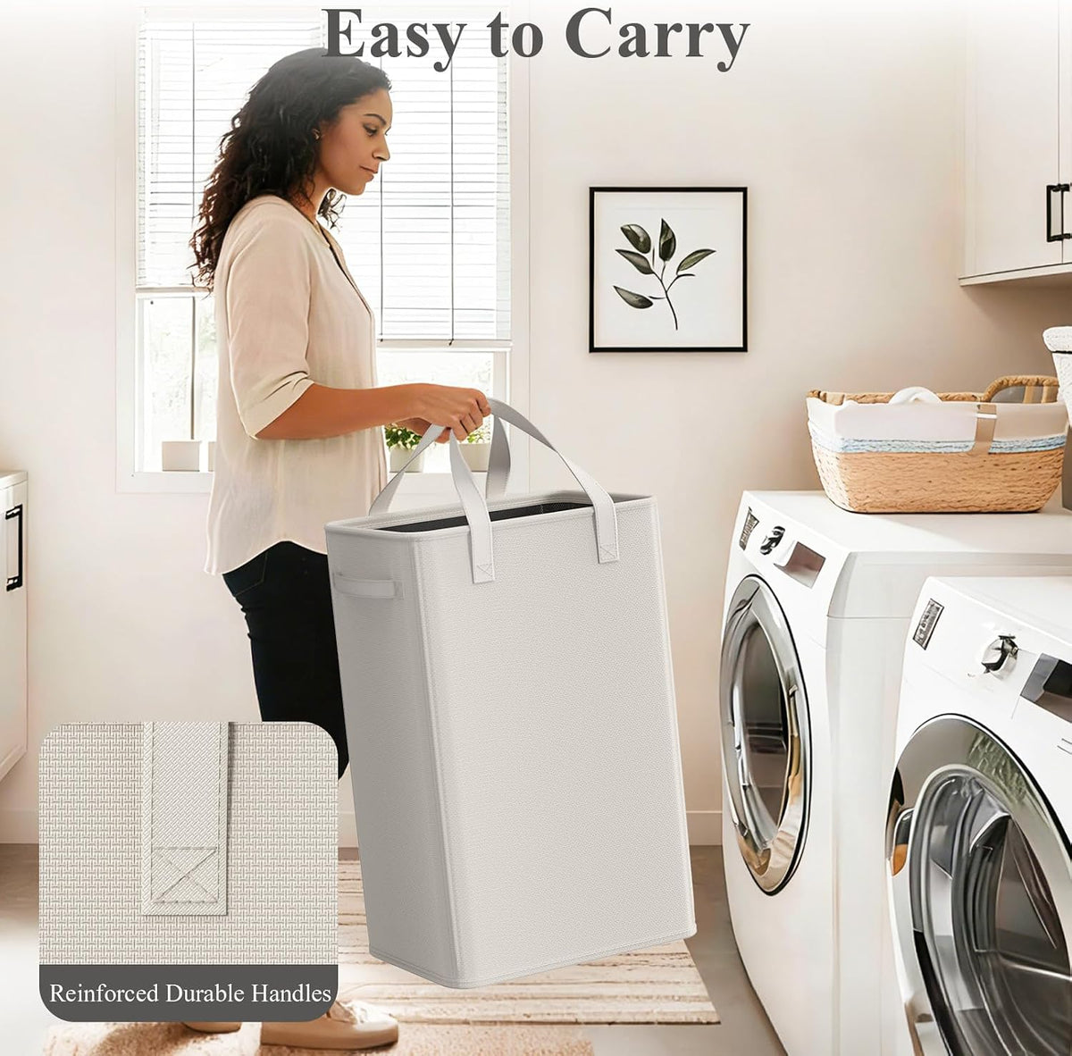 Optish 75L Slim Laundry Hamper, Baby Hamper for Nursery with Handles, Large Laundry Basket for Dorm, Bedroom, Living Room, Collapsible Laundry Basket, White