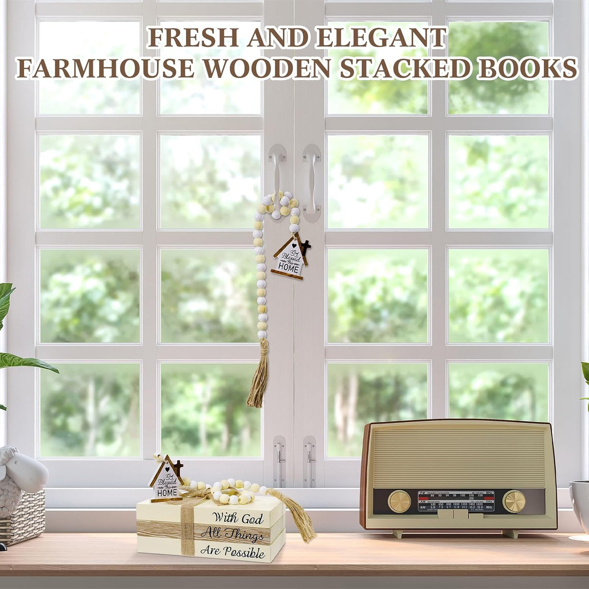 Tatuo 4 Pcs Wooden Farmhouse Decorative Books for Home Decor, God Bless