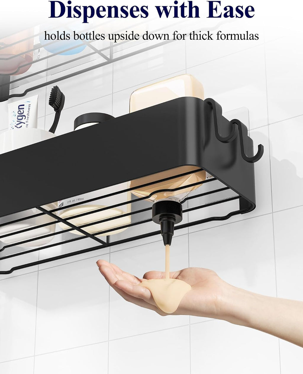 Kitsure Large Shower Caddy - Adhesive 6-Pack Bathroom Shelves, Black