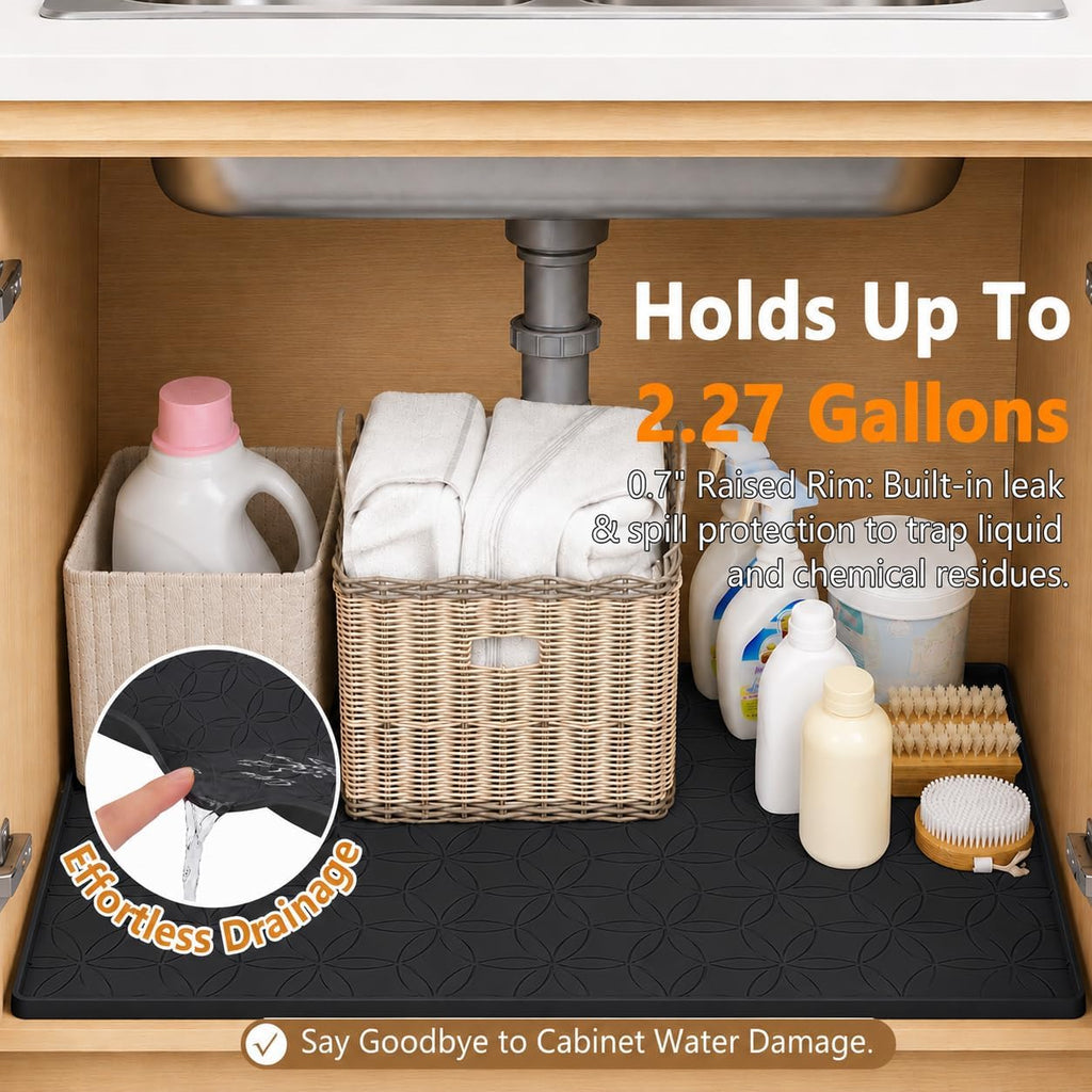 34"x22" Waterproof Cabinet Protector Silicone Under Sink Tray(Black)