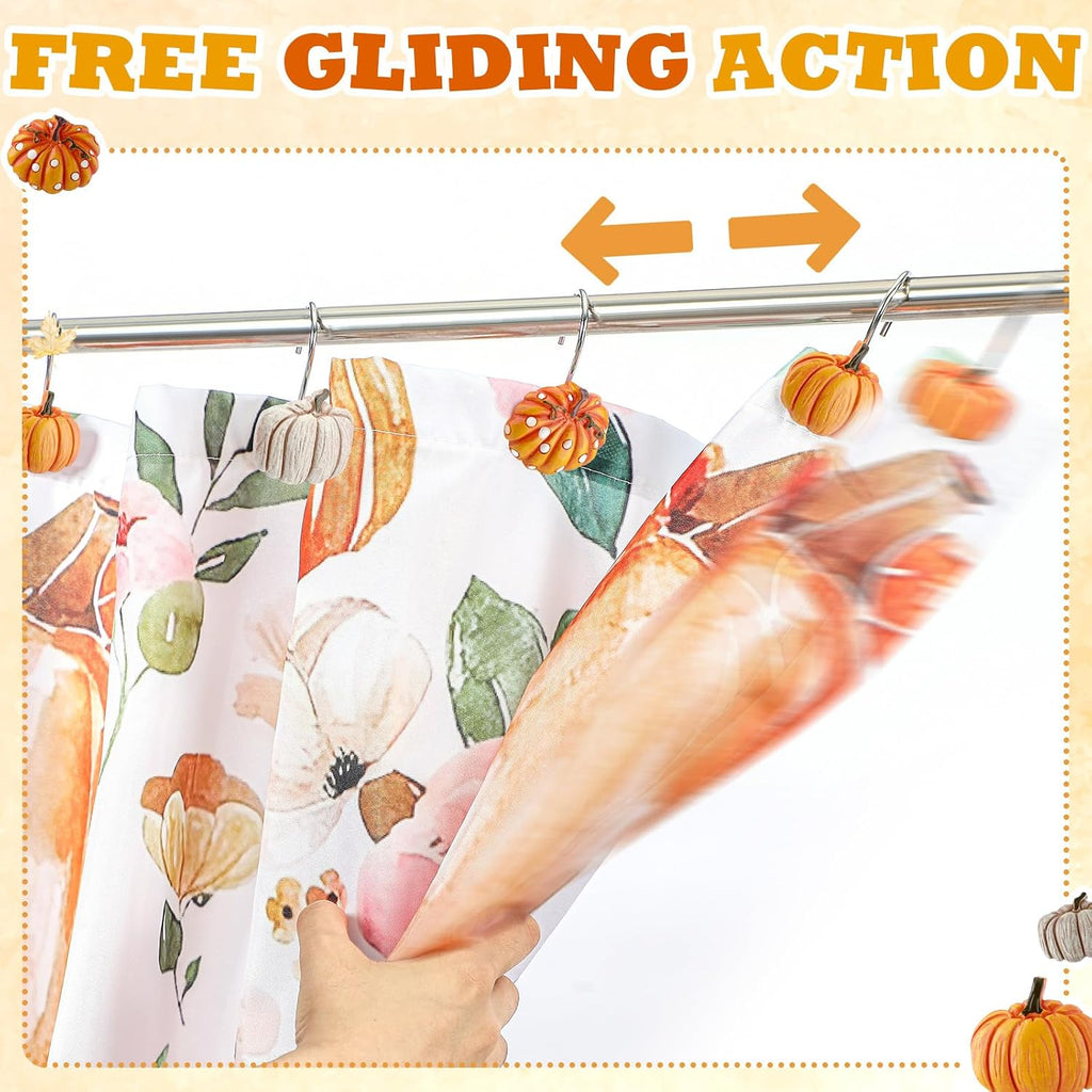 Reallnaive 12 Pcs Pumpkin Fall Shower Curtain Hooks Farmhouse, Spot