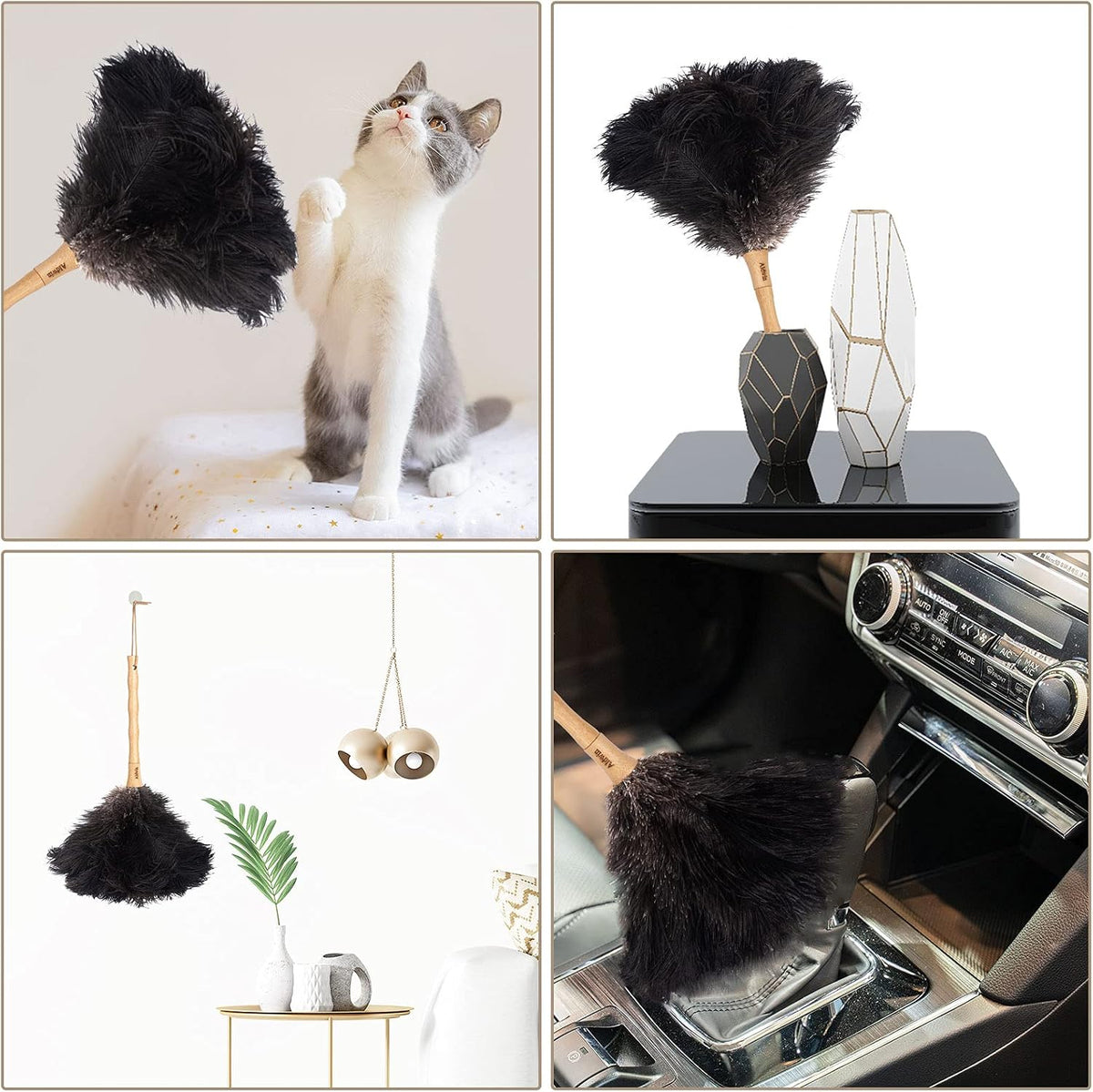 Aldwin Ostrich Feather Dusters for Cleaning, 16 inch Black