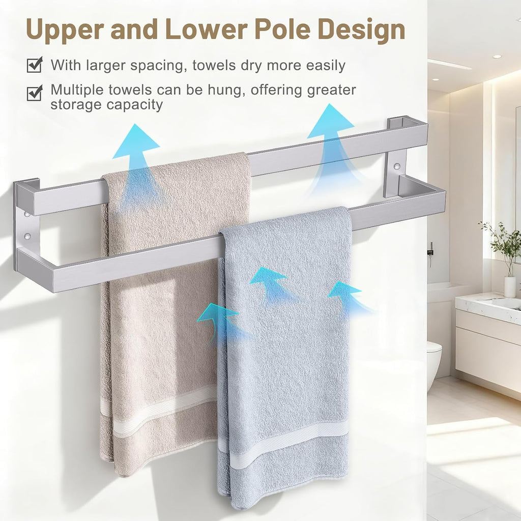 Double Towel Bar,Towel Rack for Bathroom Stainless Steel Wall-Mounted Bathroom Hardware Accessories Brushed Nickel 24 Inch