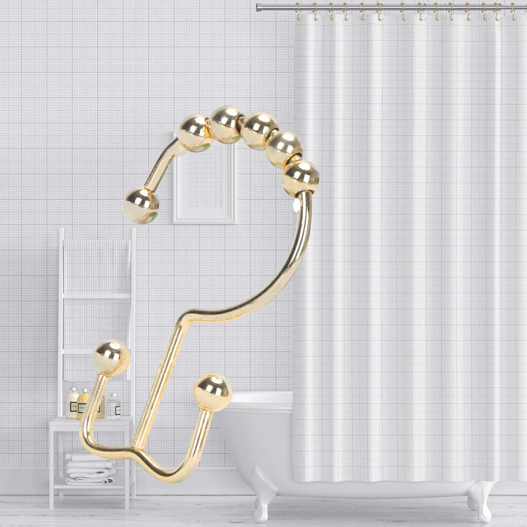 Shower Curtain Hooks Rings for Bathroom, 12PCS Stainless Steel Metal Rust Resistant Balance Sliding Double Curtain Hooks (Gold)