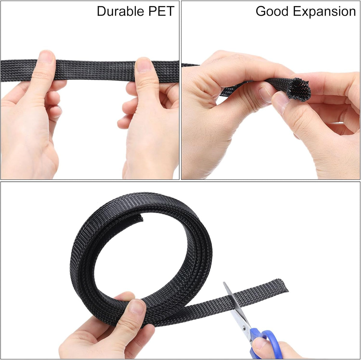 uxcell Cable Sleeving, 1/4 inch -100ft PET Braided Cable Sleeve, Expandable Braided Cable Sleeve for TV/Computer/Home Theater/Other Home Device Cable - Black
