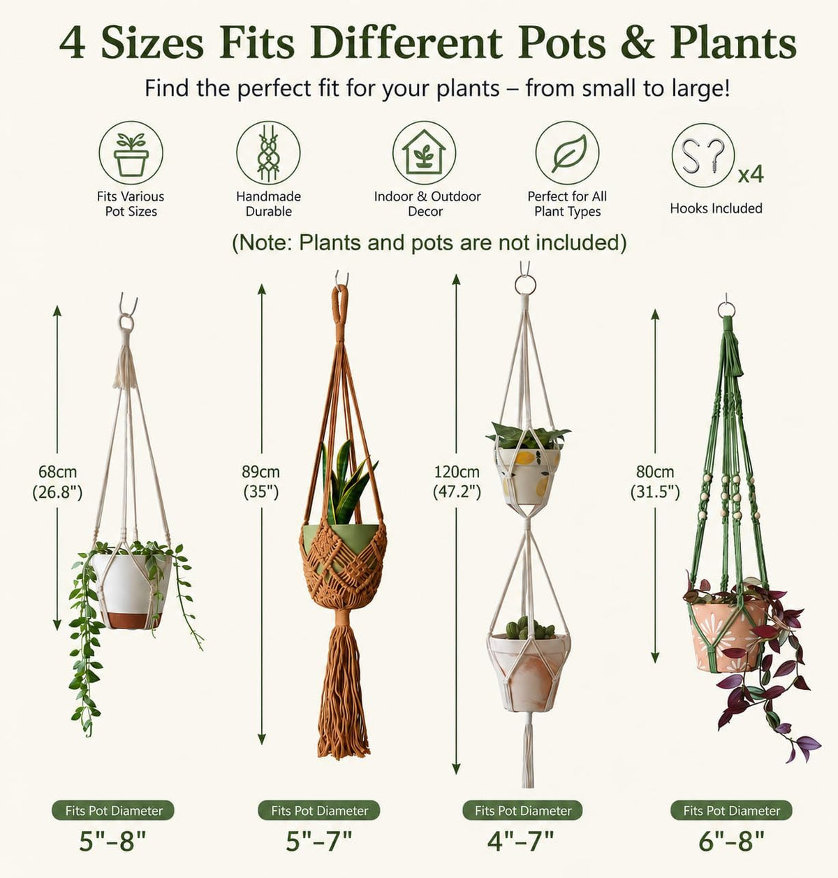 4 Pack Macrame Plant Hanger for Indoor Hanging Plant Holders