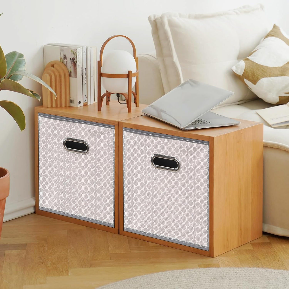 Black Foldable Storage Cubes Bins, Fabric Storage Box Cubes Organizer Baskets with Dual Handles for Home Organizer,Set of 3,(Grey Light)