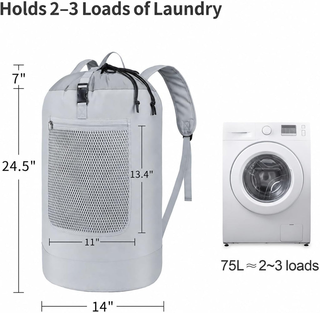 F-color Laundry Backpack for College, 75L Laundry Bag, Light Gray
