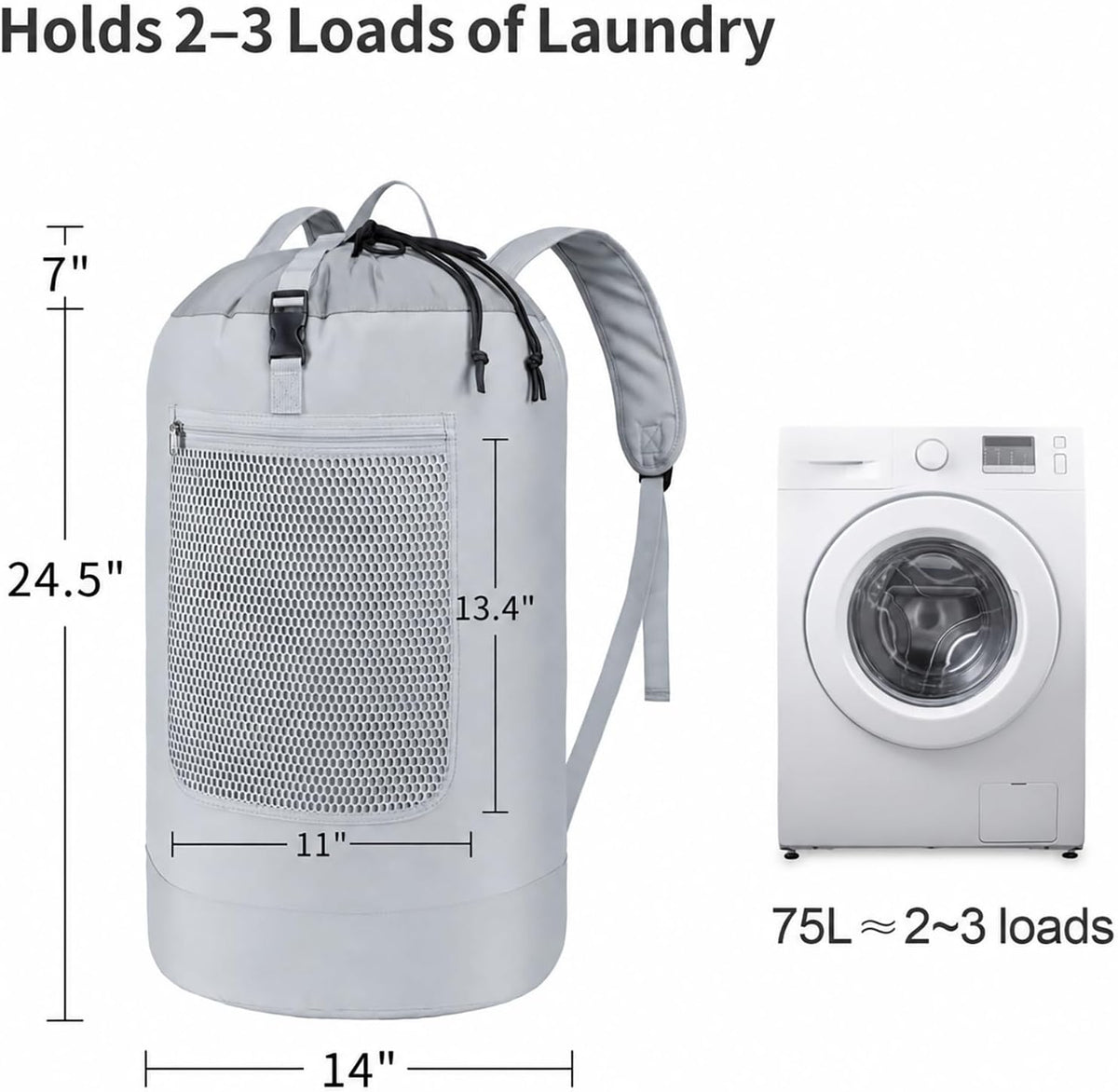 F-color Laundry Backpack for College, 75L Laundry Bag, Light Gray
