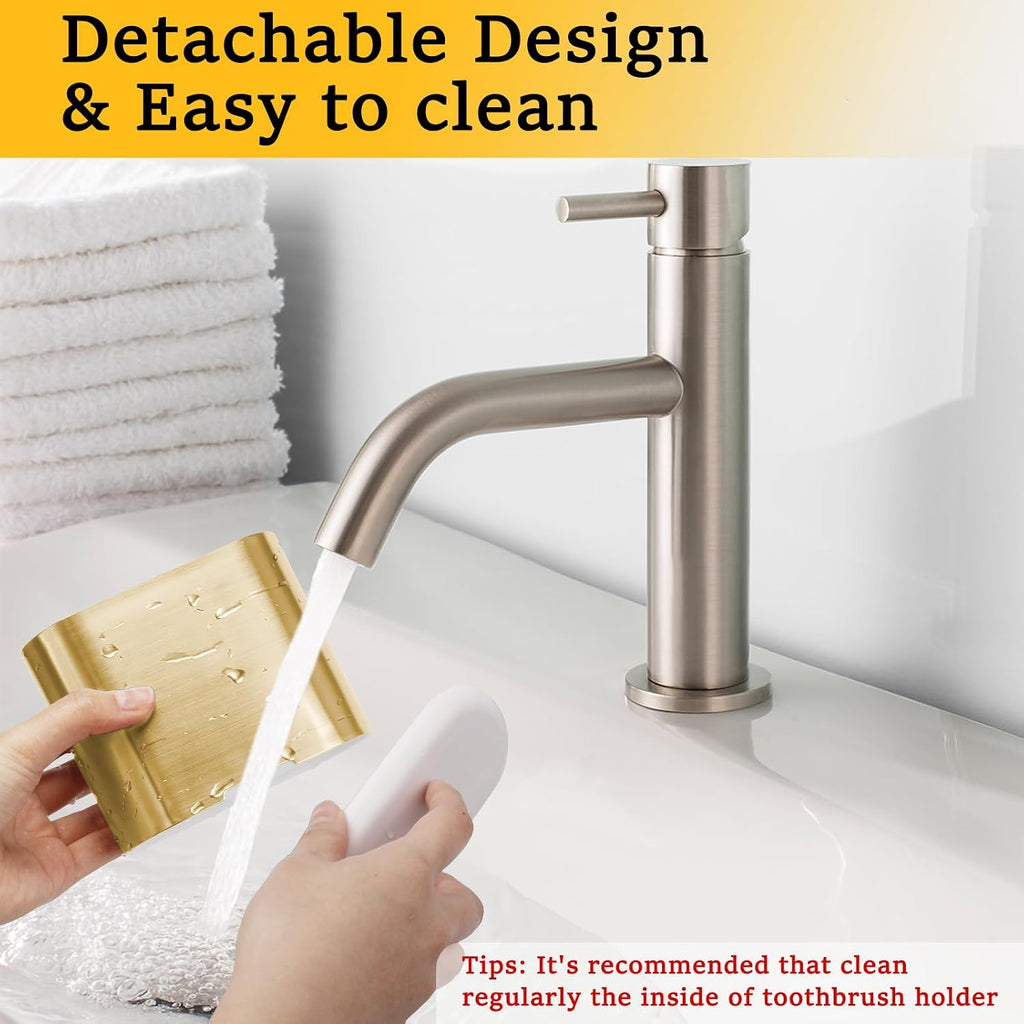 Toothbrush Holders Toothpaste Organizer for Bathrooms, Gold, Small