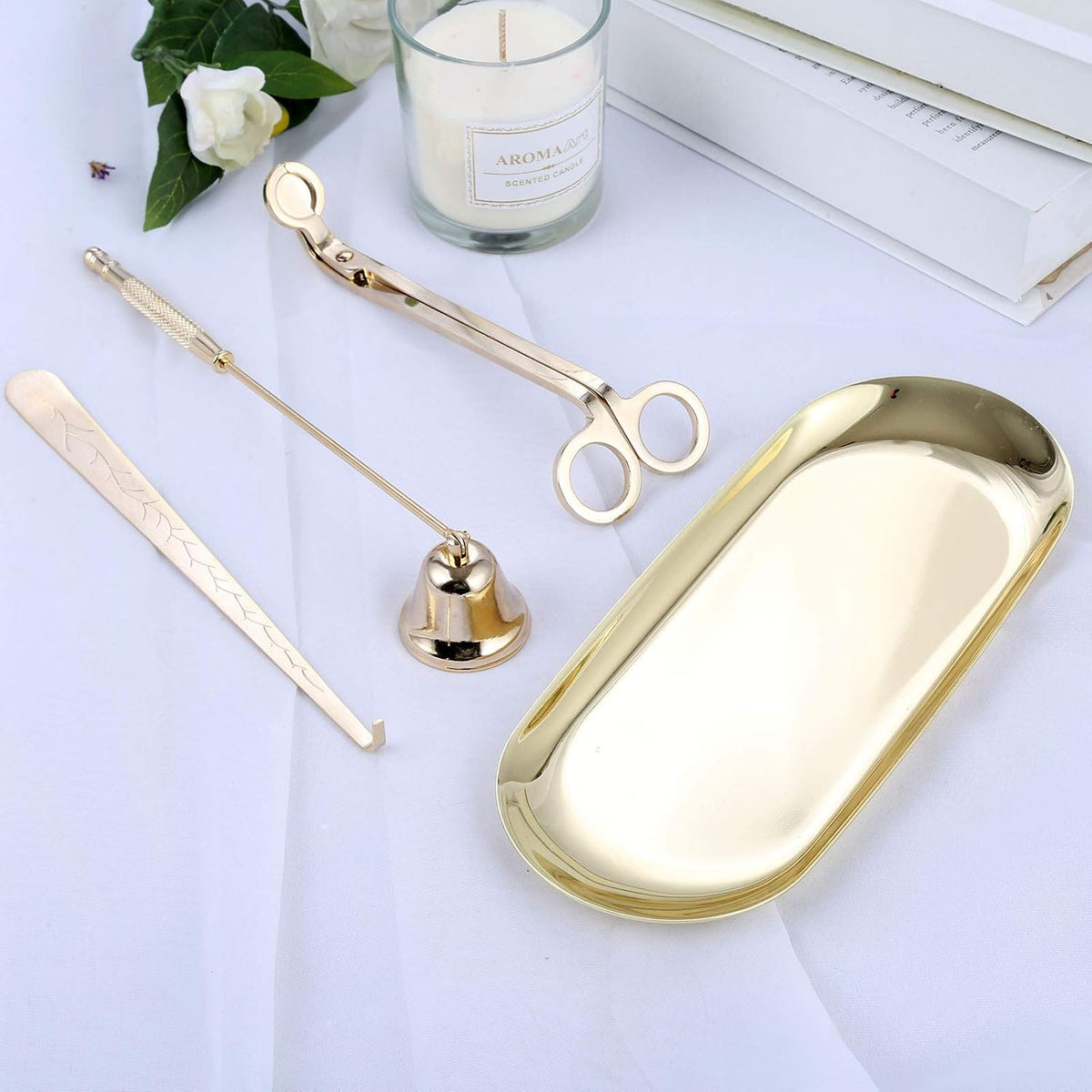 4 in 1 Candle Accessory Set, Candle Wick Trimmer Candle Cutter Gold