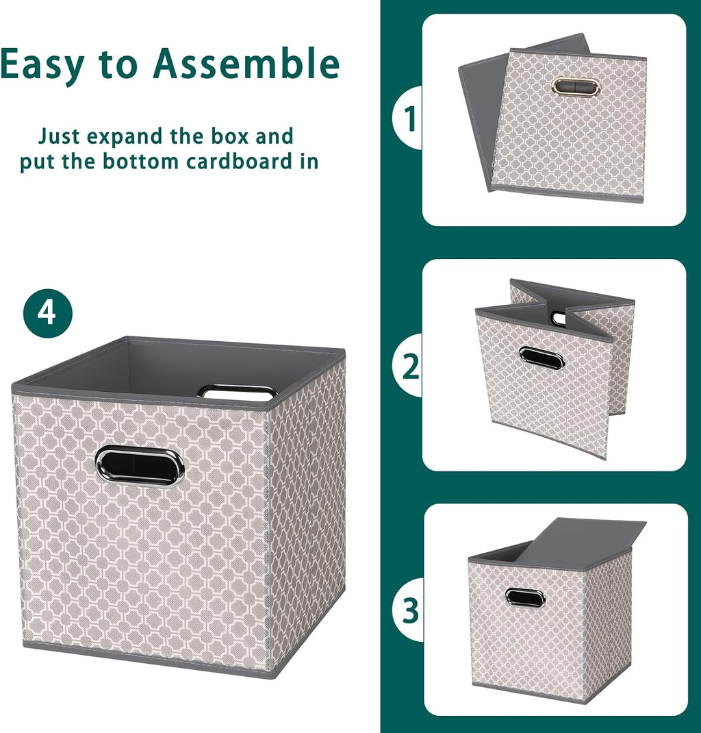 Black Foldable Storage Cubes Bins, Fabric Storage Box Cubes Organizer Baskets with Dual Handles for Home Organizer,Set of 3,(Grey Light)