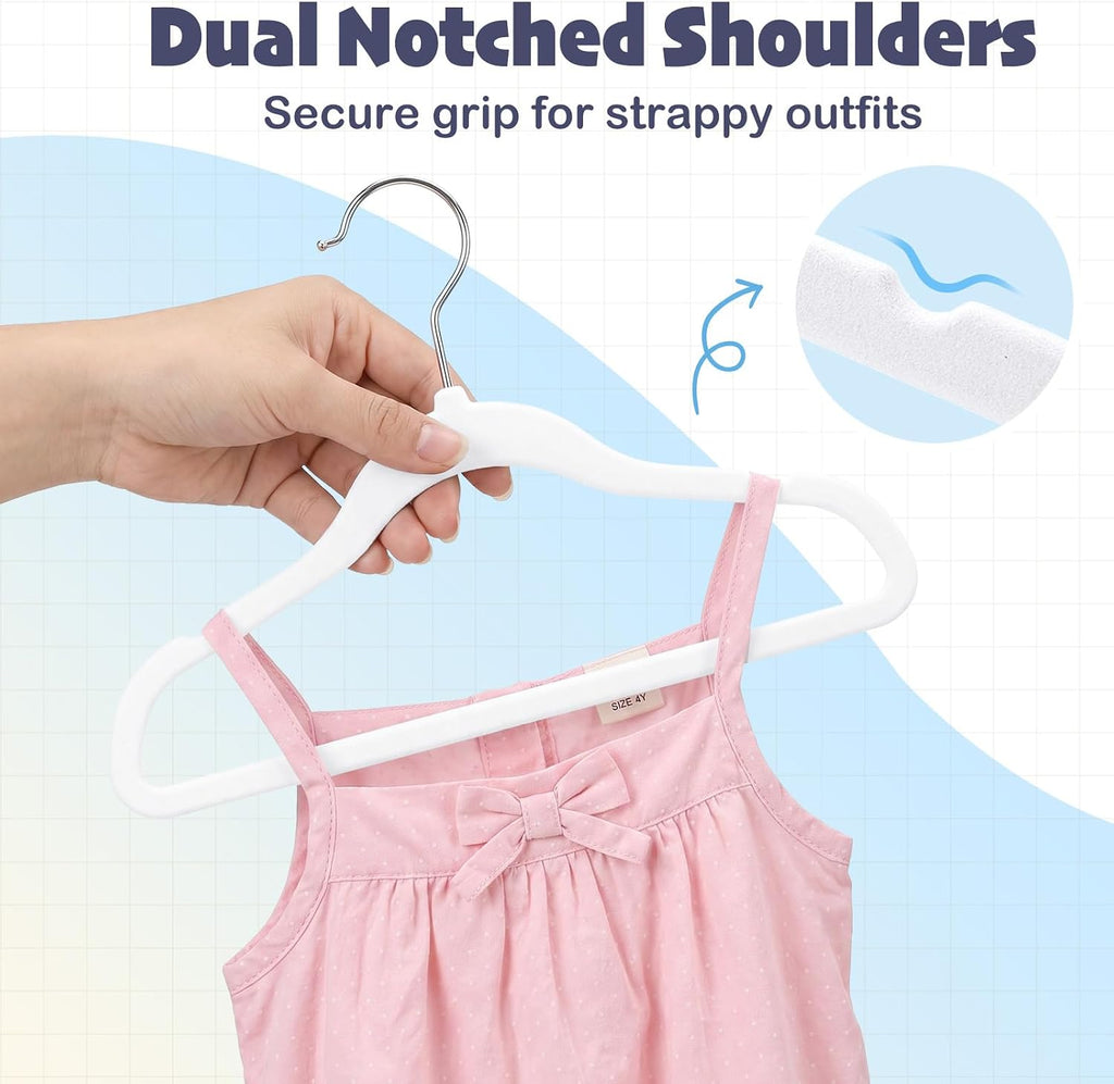 HOUSE DAY 11 Inch Velvet Baby Hangers 50 Pack, Premium Kids Hangers White