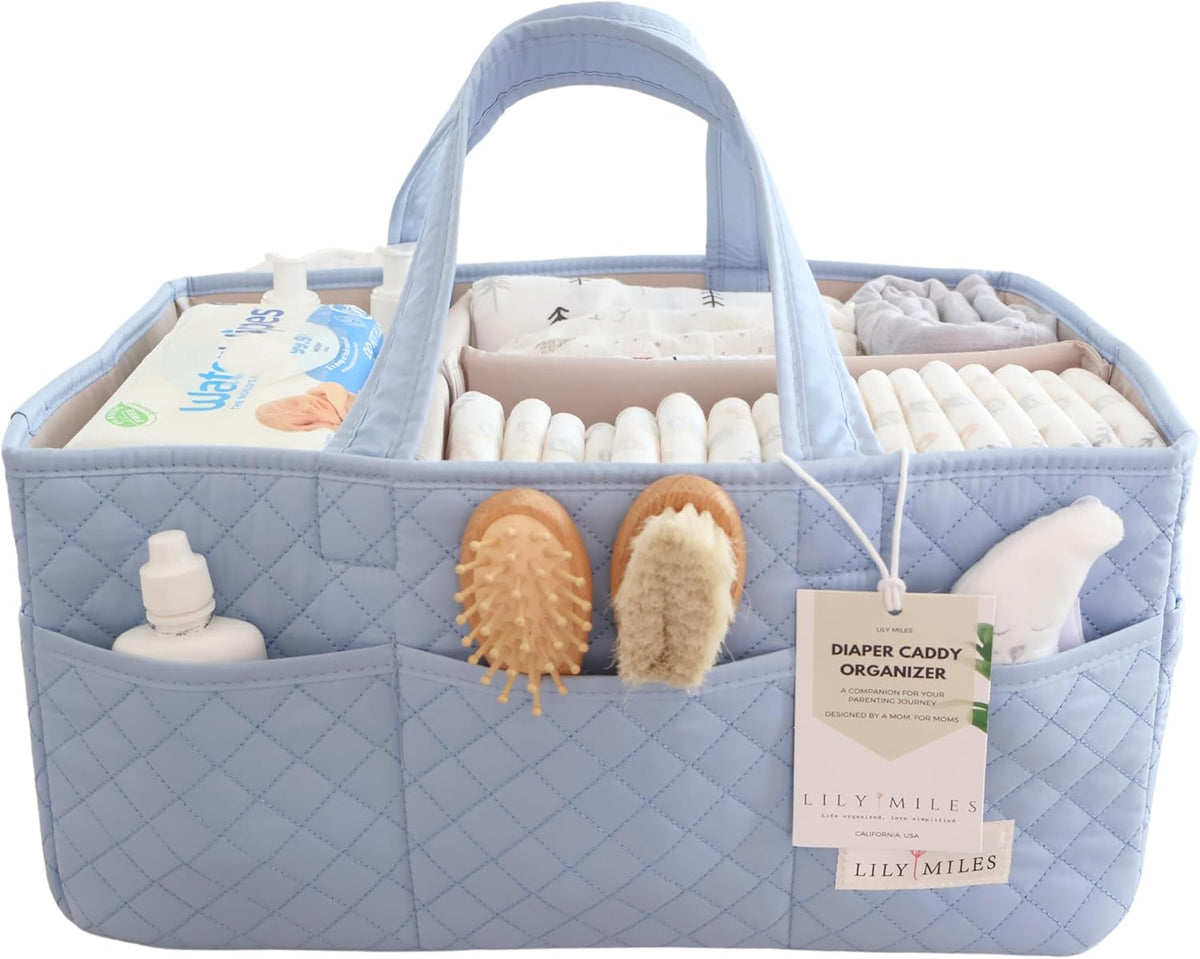 Lily Miles Baby Diaper Caddy Organizer, Quilted Nursery Storage Organizer for Newborn Essentials and Diaper Changing Station, Gift for Baby Shower and Registry Must-Have (Baby Breeze)