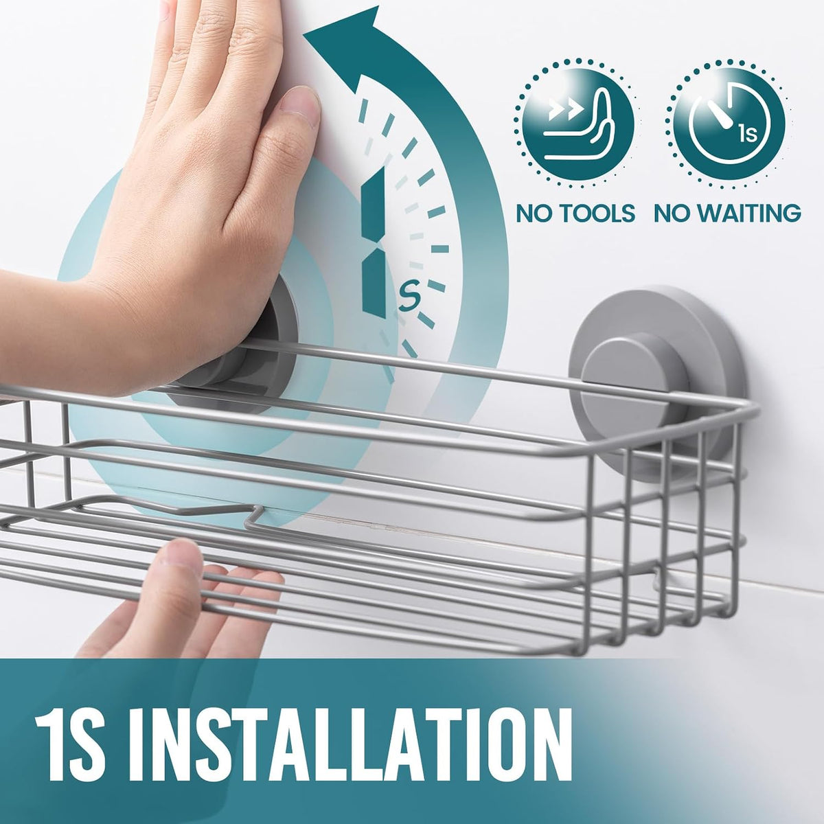 TAILI Shower Caddy Suction Cup, 2 Pack Bathroom Organize with Hooks, Grey