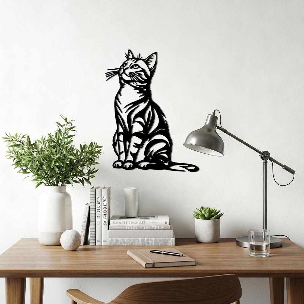 Otoolling Black Cat Wall Art Silhouette Metal Wall Decor, Lovely