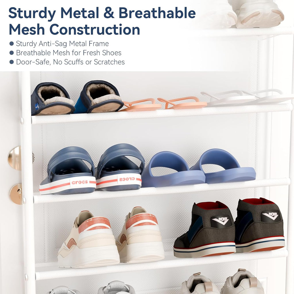 Whitmor 36 Pair Over the Door Shoe Rack,12 Tier Hanging Shoe Organizer with Metal Frame & Mesh Shelves, Heavy Duty Shoe Storage Holder for Door,No Drill Installation, 74"H x 21.7"W x 7.5"D, Matt White
