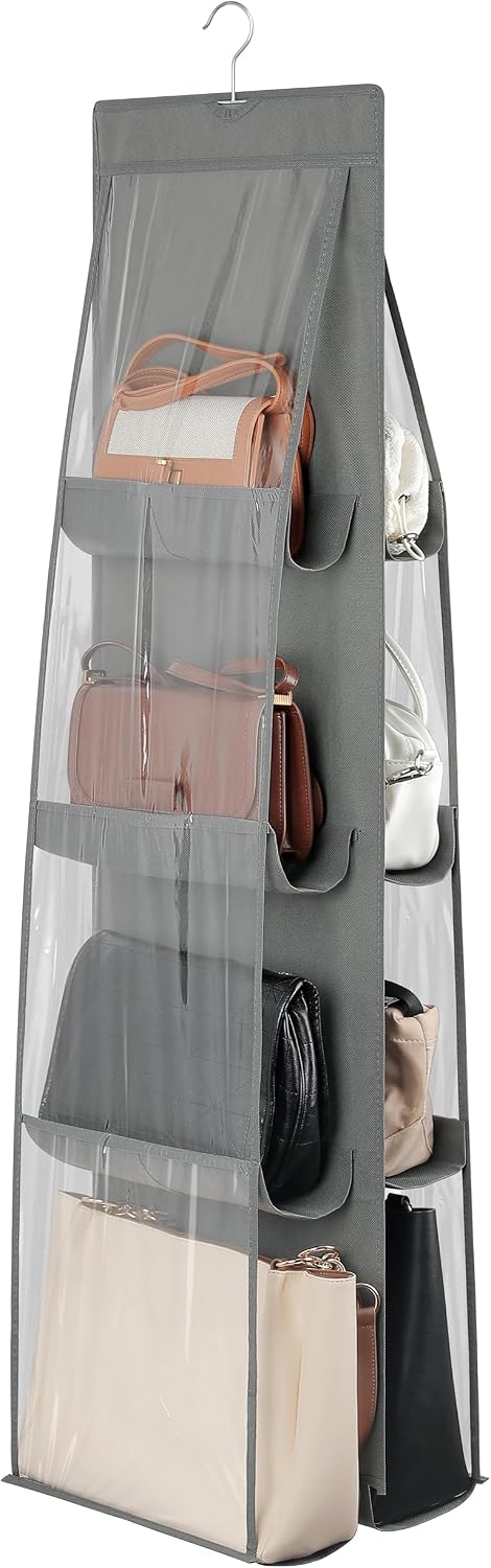 8-Pocket Hanging Handbag Purse Organizer for Closet, Grey