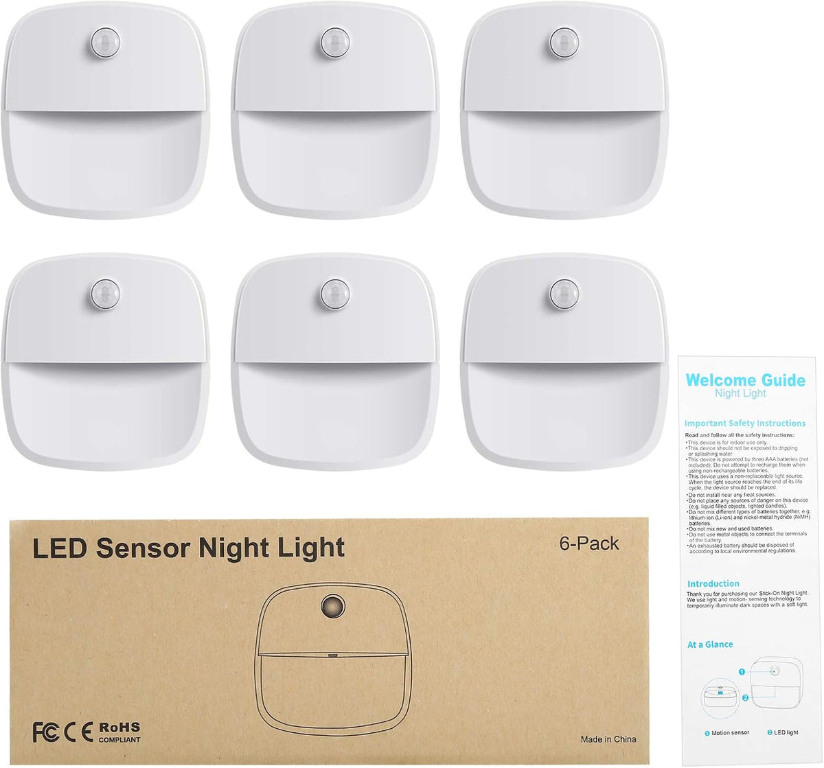 AMIR Upgraded Motion Sensor Stair Light Indoor (Warm White - Pack of 6)