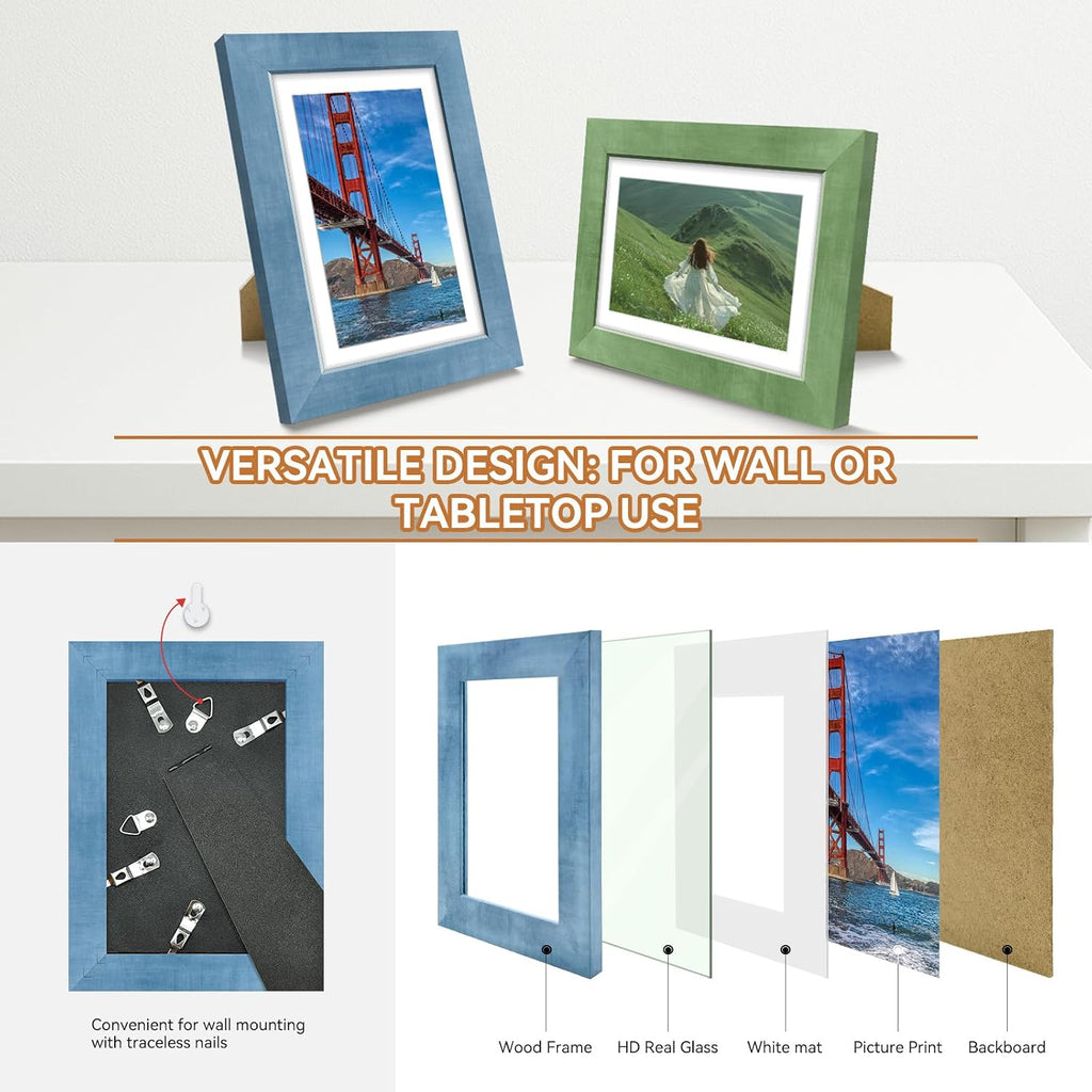 RoseEmber 5x7 Picture Frames Set of 8, Wall Gallery Photo Frames, High-Definition Real Glass, for Tabletop or Wall Hanging