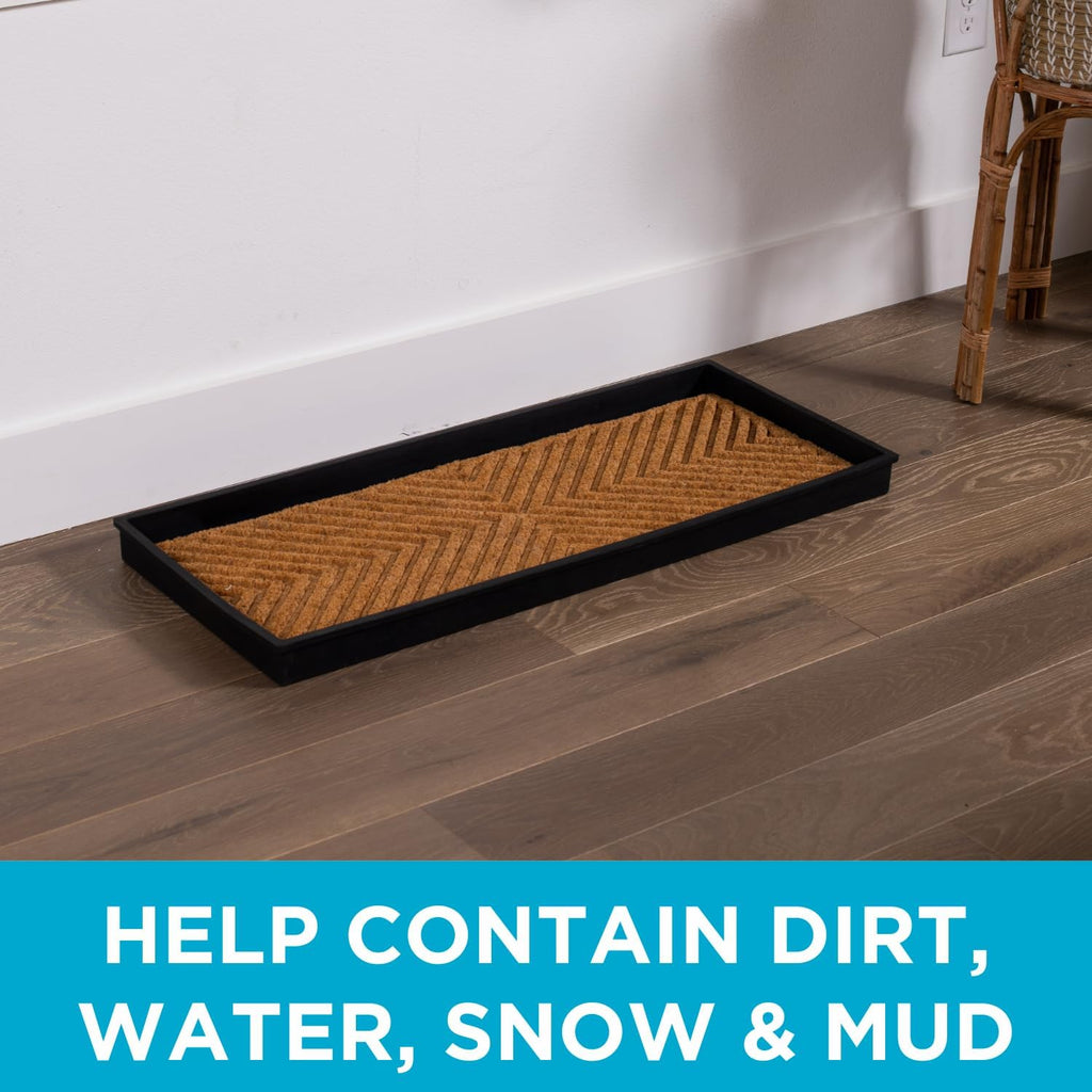 Rubber Boot & Shoe Tray | Coir Insert | 34" x 14" | Waterproof Shoe Tray for entryway | Embossed Pattern