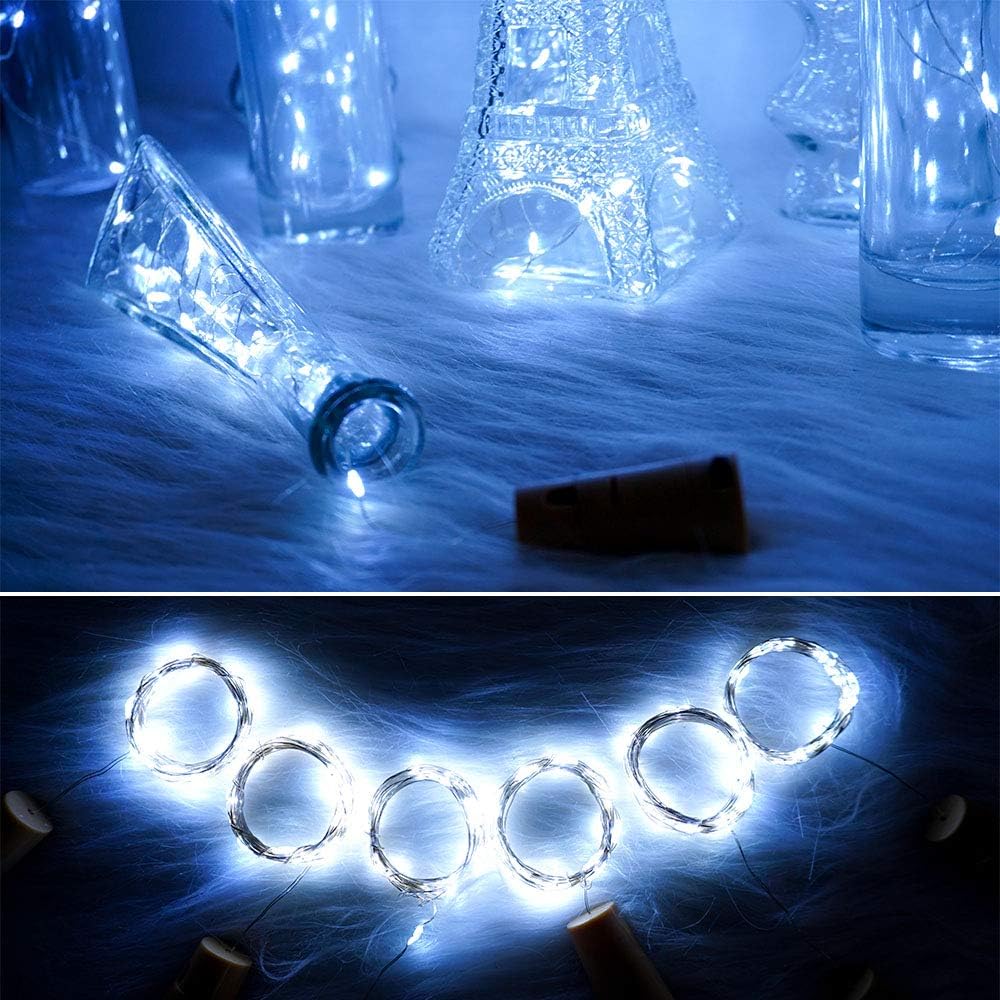 SunKite Wine Bottle String Lights with Cork,18 Pack 20 LED 2M Battery Operated Mini Silver Copper Wire Fairy Lights for DIY Party Wedding Table Centerpieces Decor (Cool White)