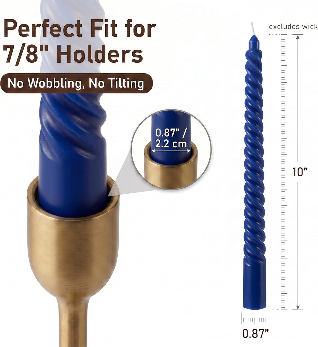 Royal Blue Spiral Taper Candles 4 Pack 7/8 X 10 Inch Smokeless Unscented Long Tall Twisted Candle Sticks for Home Decor Dinner Table Party Wedding Christmas Candlesticks