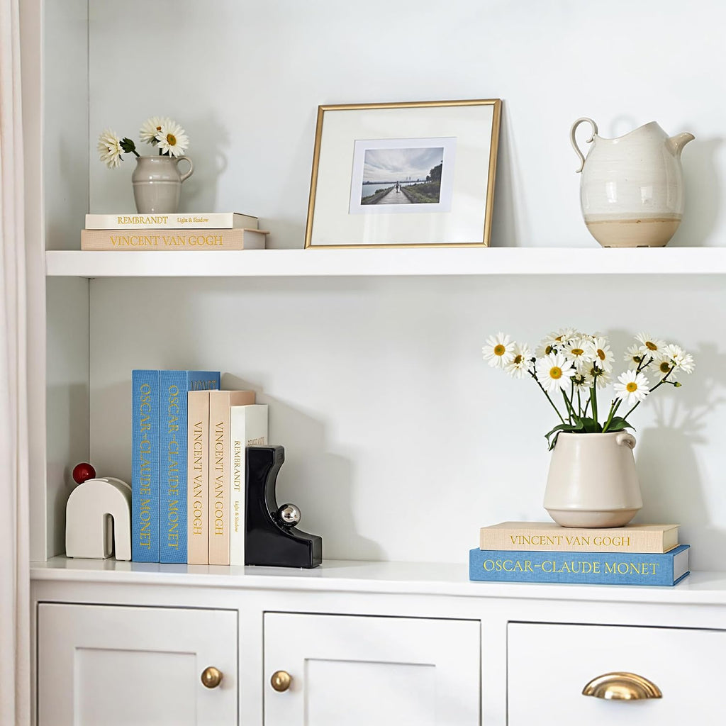JARLINK Aesthetic Decorative Books, Set of 3 Linen Faux Book Boxes, Blue