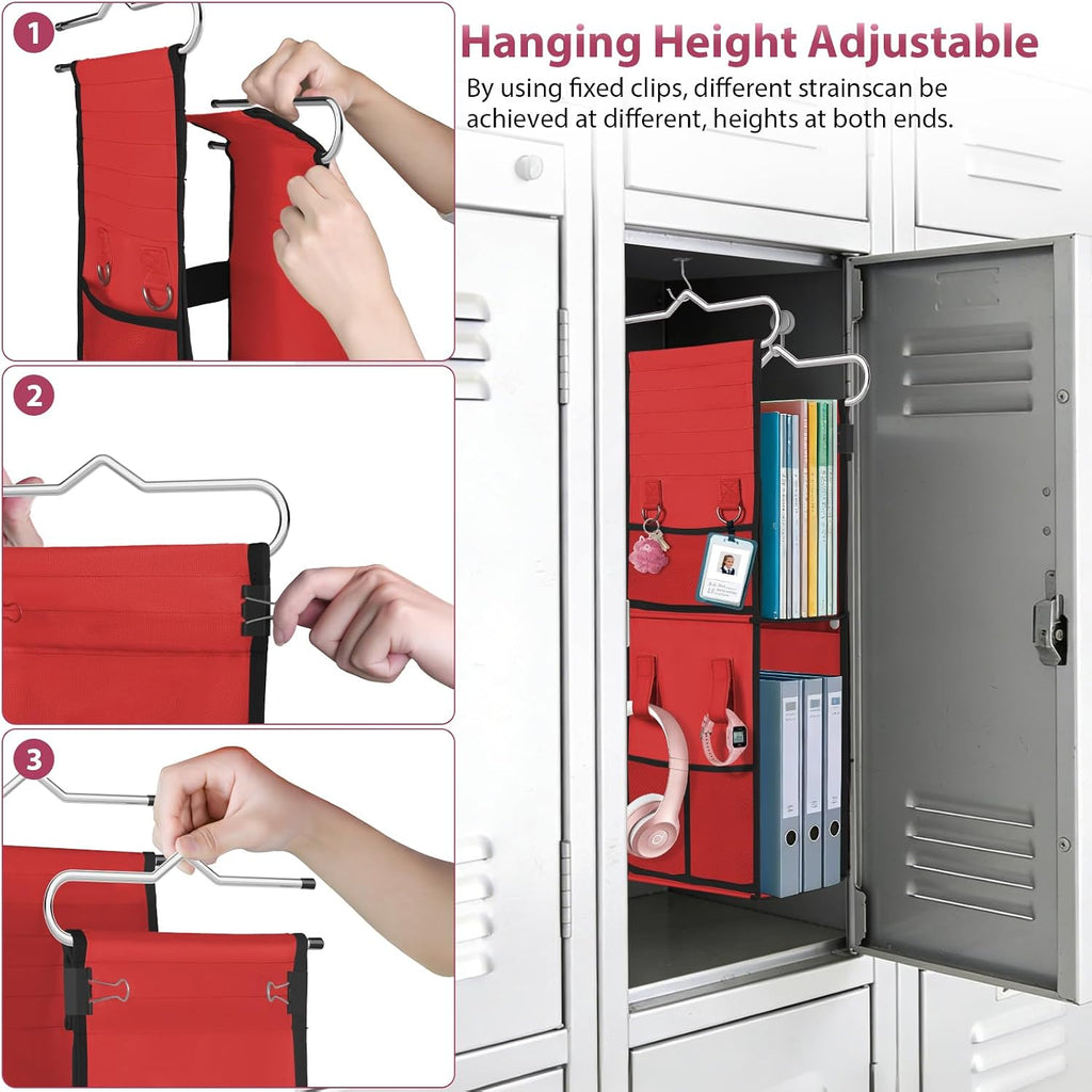 LOVEGRASS 3 Shelf Hanging Locker Organizer with Side Pockets, Red and Black