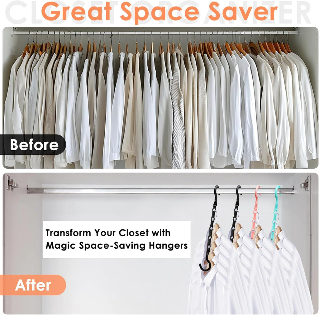 Magic Clothes Hangers Space Saving, Premium Closet Organizers and Storage, Sturdy Plastic Cascading Hanger with 360° Swivel Hooks for 20 Heavy Clothes, College Dorm Room Essentials for Girls, 4 Pack
