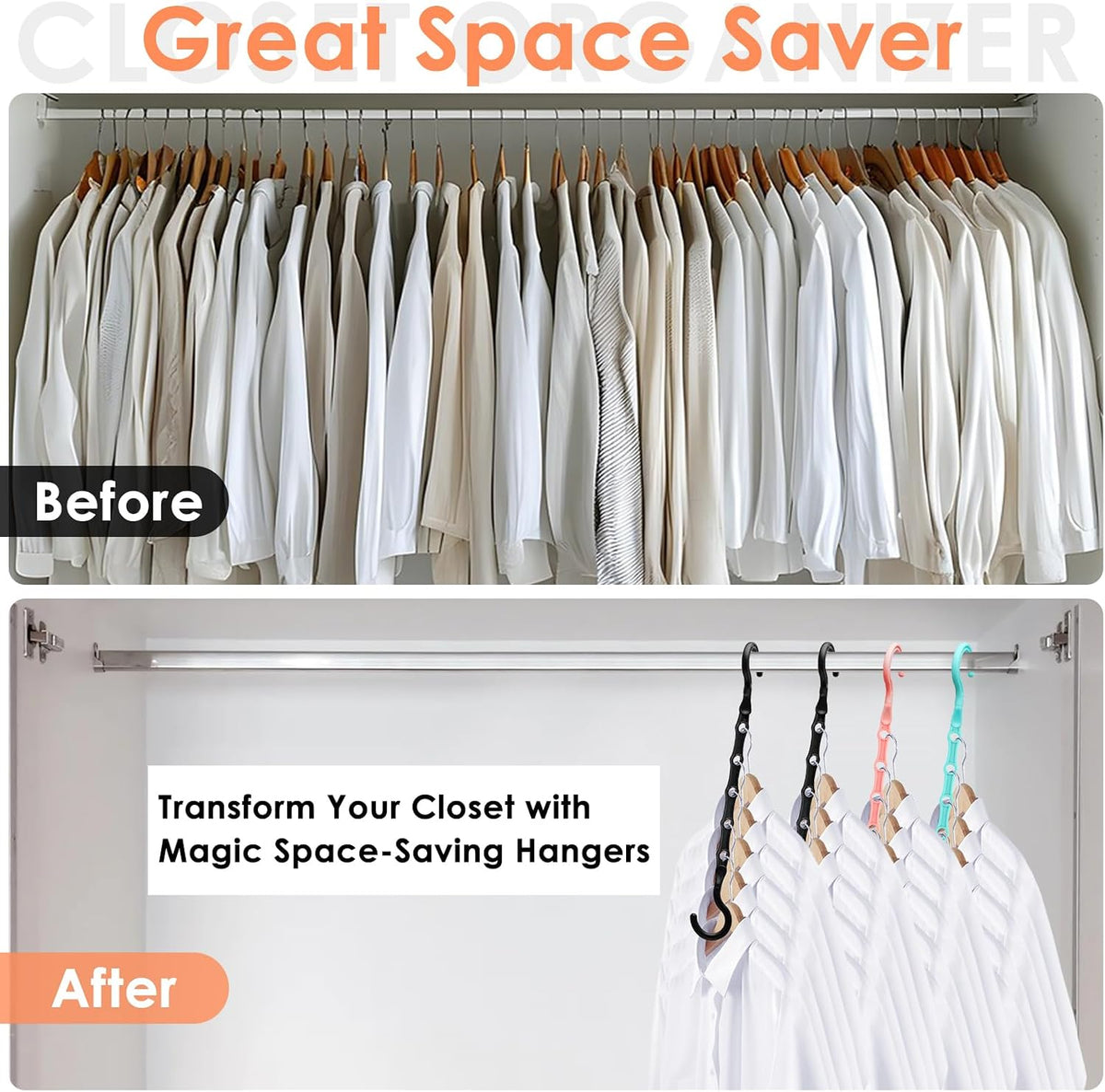Magic Clothes Hangers Space Saving, Premium Closet Organizers and Storage, Sturdy Plastic Cascading Hanger with 360° Swivel Hooks for 20 Heavy Clothes, College Dorm Room Essentials for Girls, 4 Pack