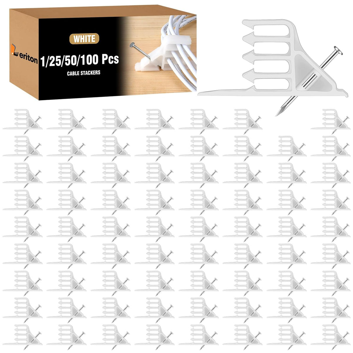 1 Pcs Cable Stacker Wire Staples, Plastic Clips with Nail, White