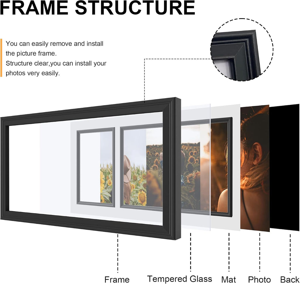 iRahmen 4x6 Collage Picture Frames,Fits Three 4x6,Wood Tempered Glass Black