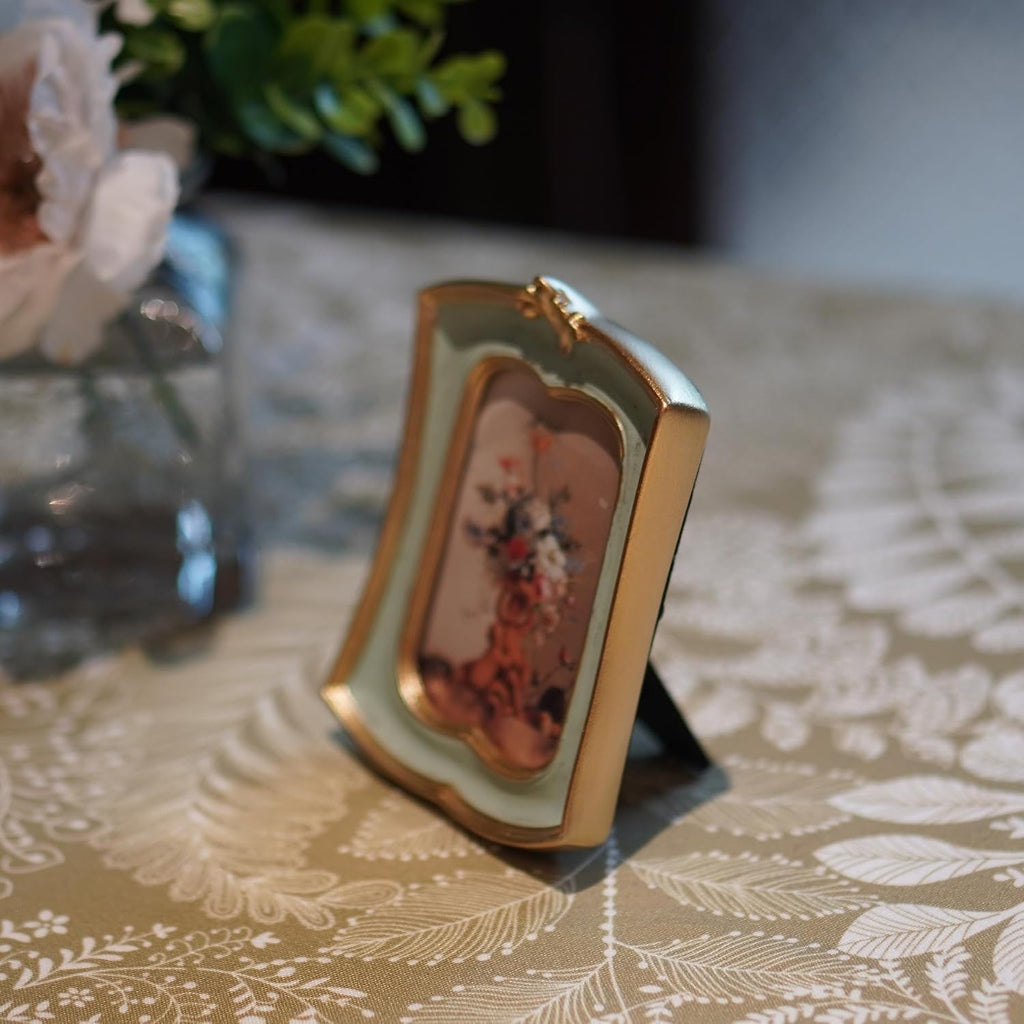 Vintage Picture Frame 2.5x3.5 Antique Ornate Photo Frame Tabletop and Wall Hanging, Decorative Retro Design Home Decor, Old-Fashioned Photo Gallery Art, Sage Green